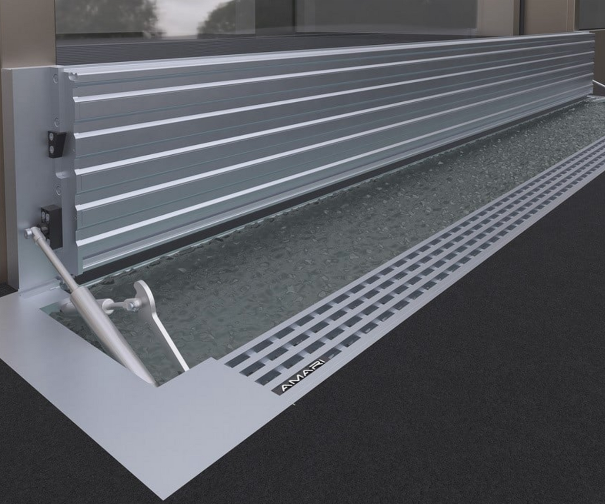 AMARI Vikbar Skyddsvall hydromatisk
AMARI Hydromatisk Skyddsvall vikbar skyddsvall översvämningsskydd automatisk aktivering utan el hydromatisk översvämningsbarriär skydd mot kraftiga regn vattenintrång innovativ vikbar vall pålitligt översvämningsskydd för industrier kommuner privatpersoner AMARI AE-Wasserbarriere löschvattenbarriär automatisk högvattenbarriär maximal stauhöjd 30 cm einbautiefe 6-70 mm aluminiumprofil patent mekanism gastryckfjädrar EPDM-dichtung rigol kanalisation schwimmbarriär klappscho