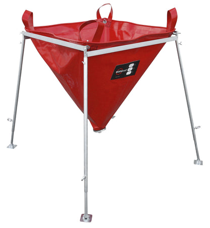 ECCOTARP industriell hopfällbar tratt IFF portabel vikbar tratt svårtillgängliga platser spruckna rör läckagefångst hängbar hopfällbar stativ C52 aluminiumkoppling rostfritt stål mässing 140 liter 37 gallon 11 liter 3 gallon PES PVC röd kemikalieresistent olja diesel hydraulolja bensin -30°C till +70°C transportpåse sidohandtag snabb montering lättvikt 2-5 kg industriell spillhantering brandkår akut respons.